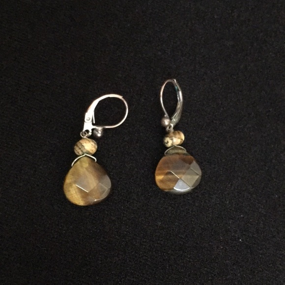 Tigers Eye gemstone lever back dangle Earrings - Picture 2 of 5
